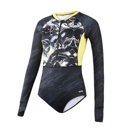 TYR Oil Slick Long Sleeve One Piece Zip Suit For Swimming
