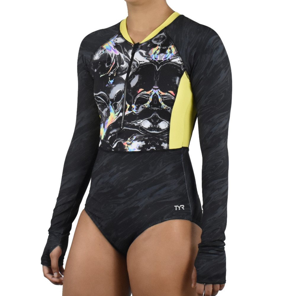 TYR Oil Slick Long Sleeve One Piece Zip Suit For Swimming