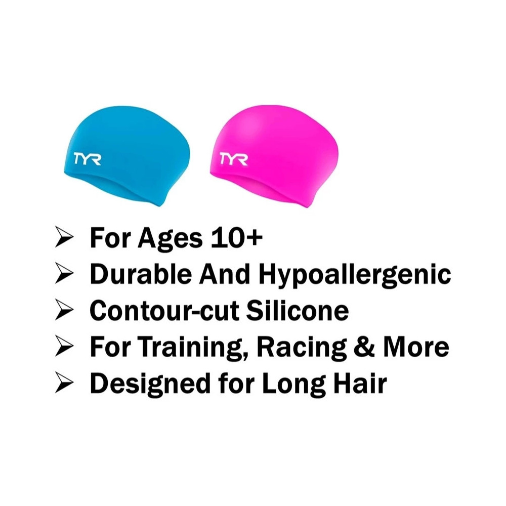 TYR Long Hair Silicone Swim Cap Youth Wrinkle-Free