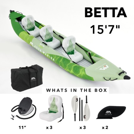 Aqua Marina Betta-475 Recreational Kayak - 3 Person. Inflatable Deck. Kayak Paddle Set Included.