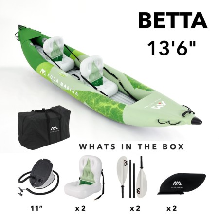 Aqua Marina Betta-412 Recreational Kayak - 2 person. Inflatable deck. Kayak paddle set included