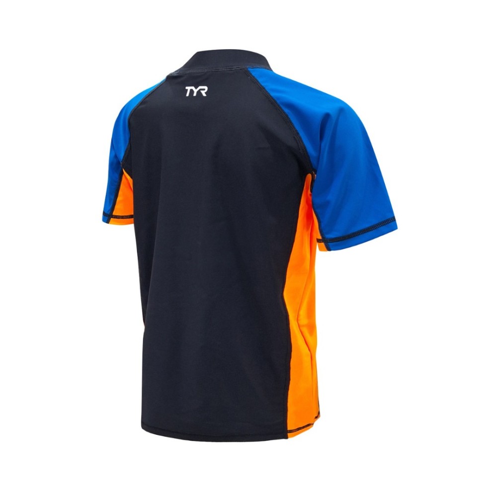 TYR Junior Short Sleeve Rashguard for swimming - 18 Black Blue Orange