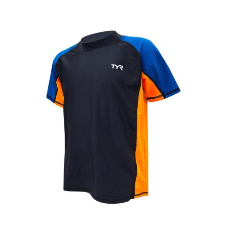 TYR Junior Short Sleeve Rashguard for swimming - 18 Black Blue Orange